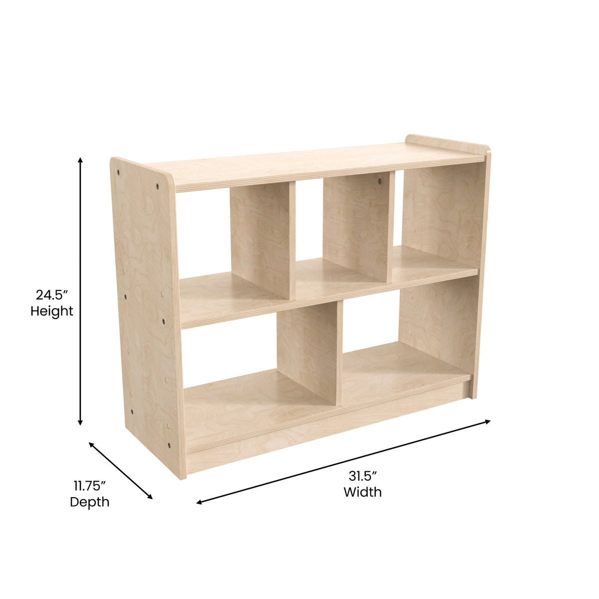 Bright Beginnings Commercial Grade 5 Section Modular Wooden Classroom Open Storage Unit, Natural Finish