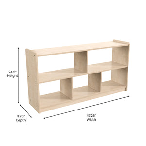 Bright Beginnings Commercial Grade Extra Wide 5 Section Modular Wooden Classroom Open Storage Unit, Natural Finish