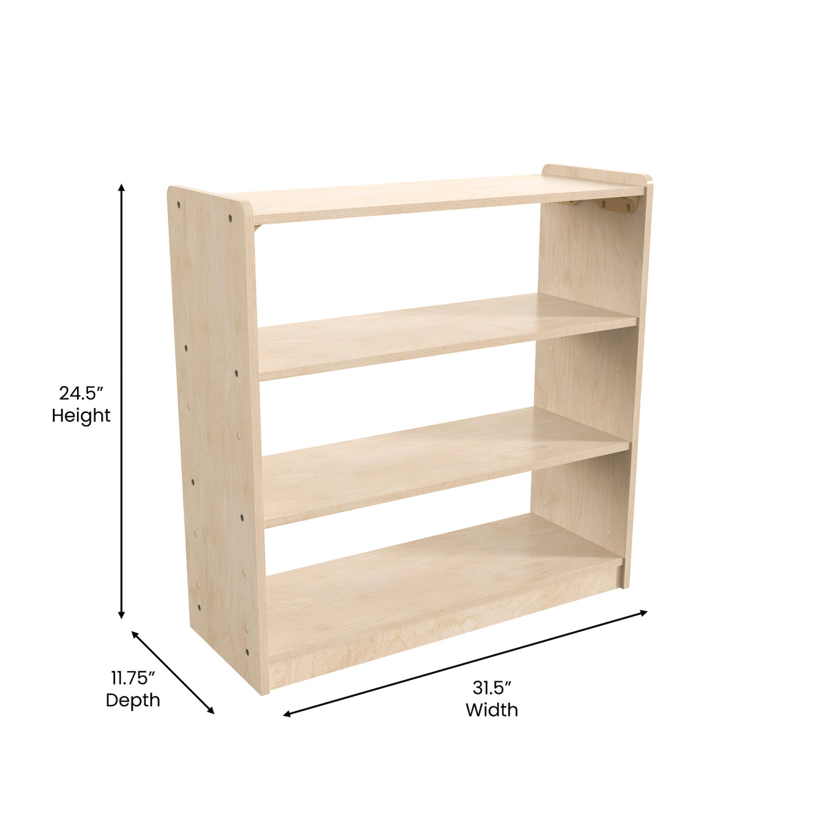 Bright Beginnings Commercial Grade 3 Shelf Wooden Classroom Open Storage Unit, Natural Finish