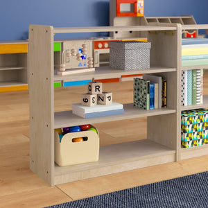 Bright Beginnings Commercial Grade 3 Shelf Wooden Classroom Open Storage Unit, Natural Finish