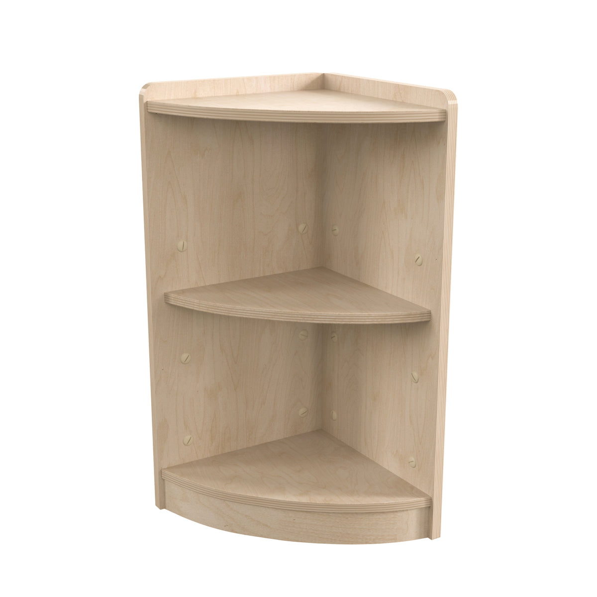 Bright Beginnings Commercial Grade 2 Tier Wooden Classroom Corner Storage Unit with Rounded Front Edges, Natural Finish