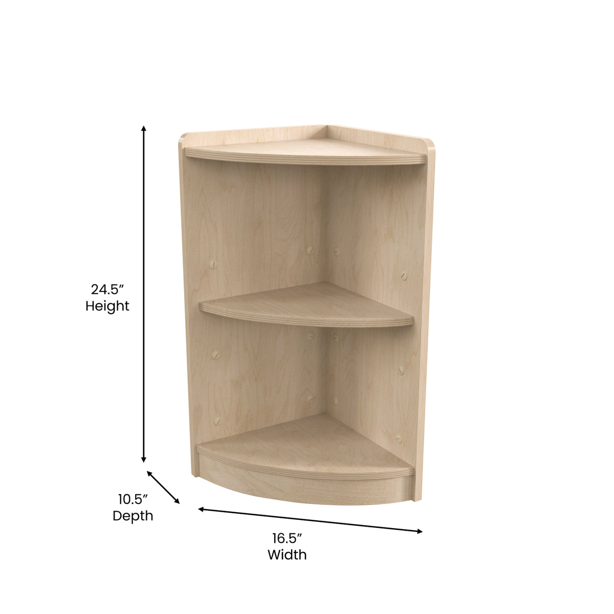 Bright Beginnings Commercial Grade 2 Tier Wooden Classroom Corner Storage Unit with Rounded Front Edges, Natural Finish