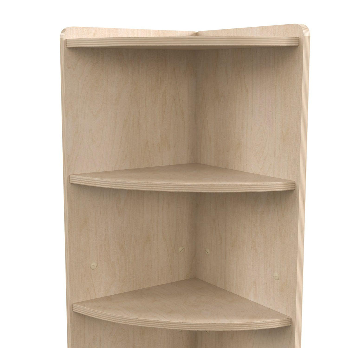 Bright Beginnings Commercial Grade 3 Tier Wooden Classroom Corner Storage Unit with Rounded Front Edges, Natural Finish