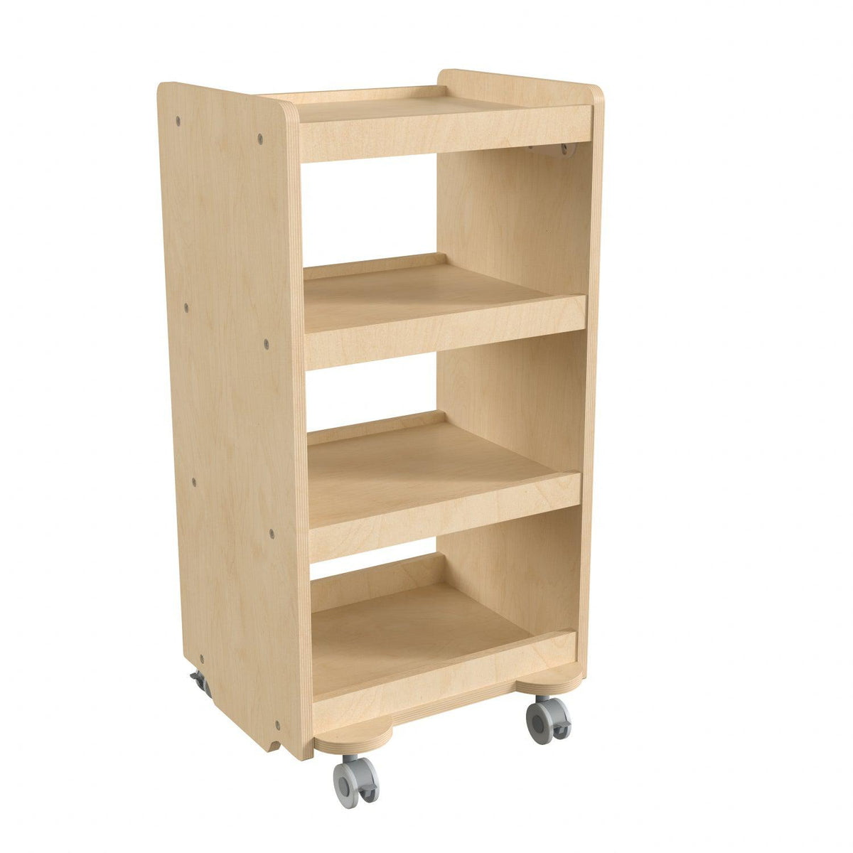 Bright Beginnings Commercial Grade Wooden Mobile Storage Cart with 4 Storage Tiers, Natural Finish