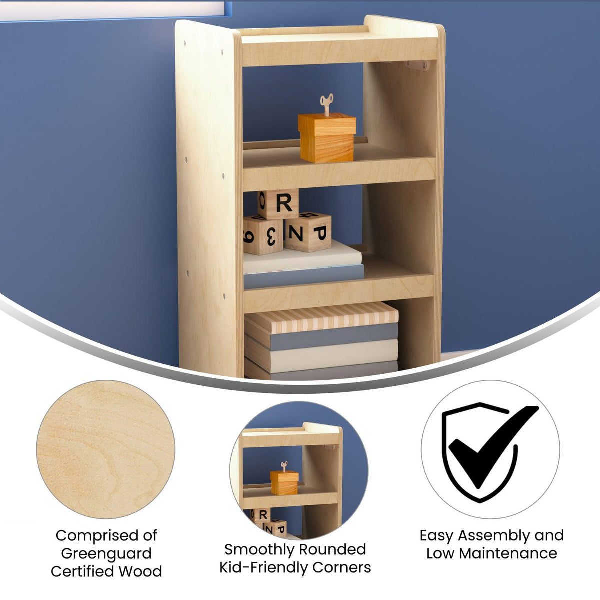 Bright Beginnings Commercial Grade Wooden Mobile Storage Cart with 4 Storage Tiers, Natural Finish
