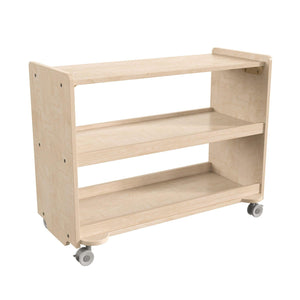 Bright Beginnings Commercial Grade Space Saving 3 Shelf Wooden Mobile Classroom Storage Cart, Natural Finish