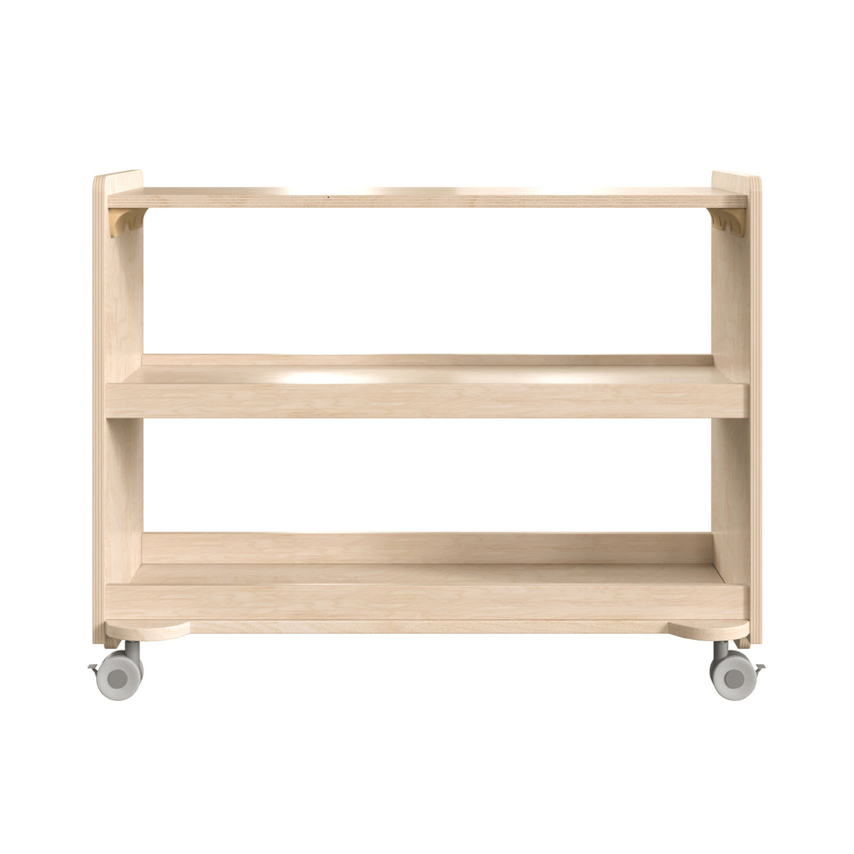 Bright Beginnings Commercial Grade Space Saving 3 Shelf Wooden Mobile Classroom Storage Cart, Natural Finish