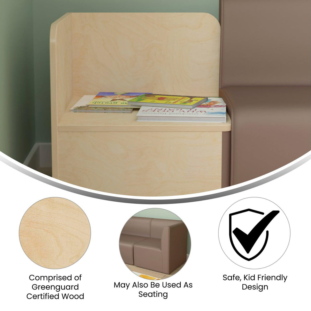 Bright Beginnings Commercial Grade Modular Classroom Seating Wooden Corner Table, Natural Finish