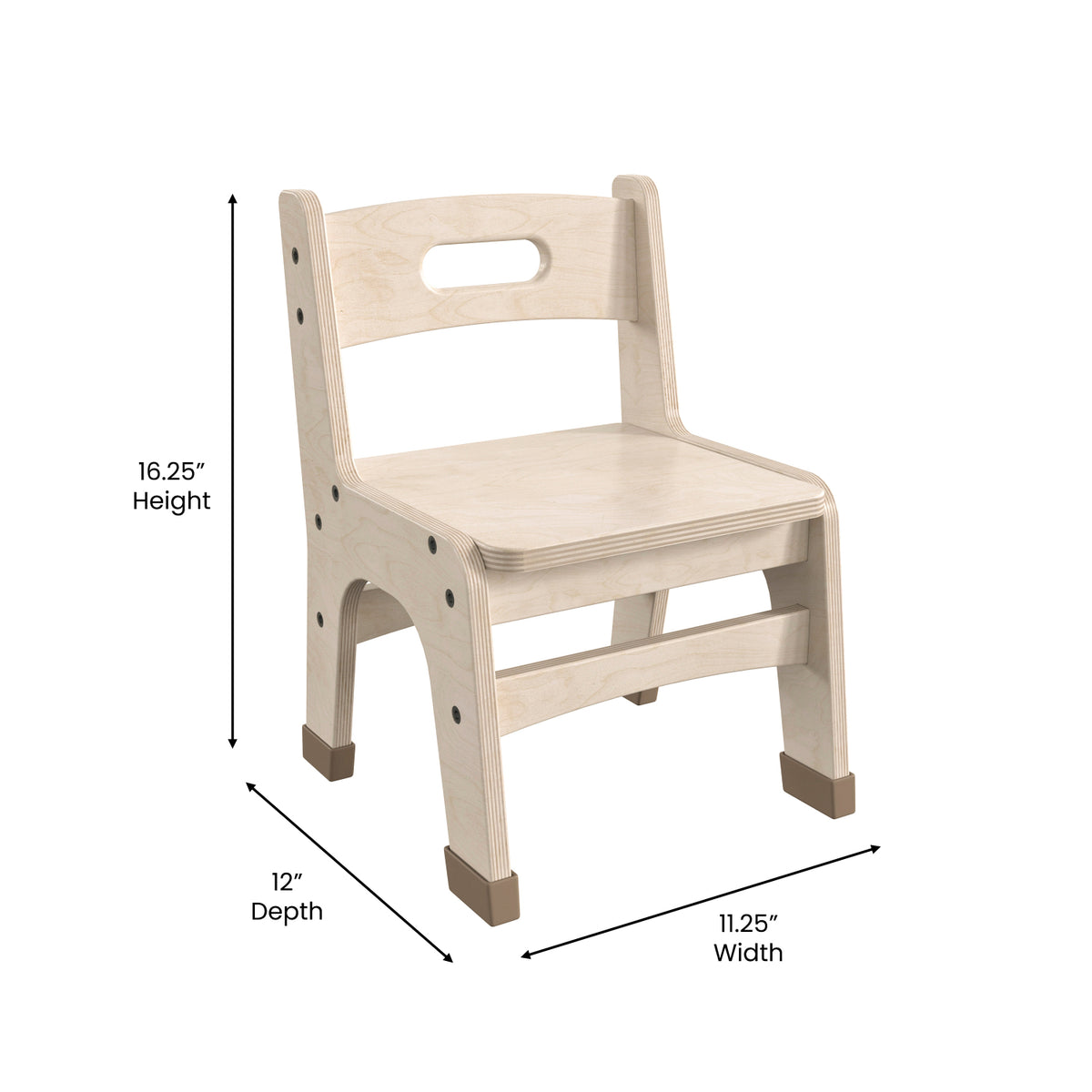 Bright Beginnings Set of 2 Commercial Grade Wooden Classroom Chairs, 9" Seat Height with Non-Slip Foot Caps and Built-In Carrying Handle, Natural Finish