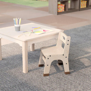 Bright Beginnings Set of 2 Commercial Grade Wooden Classroom Chairs, 9" Seat Height with Non-Slip Foot Caps and Built-In Carrying Handle, Natural Finish