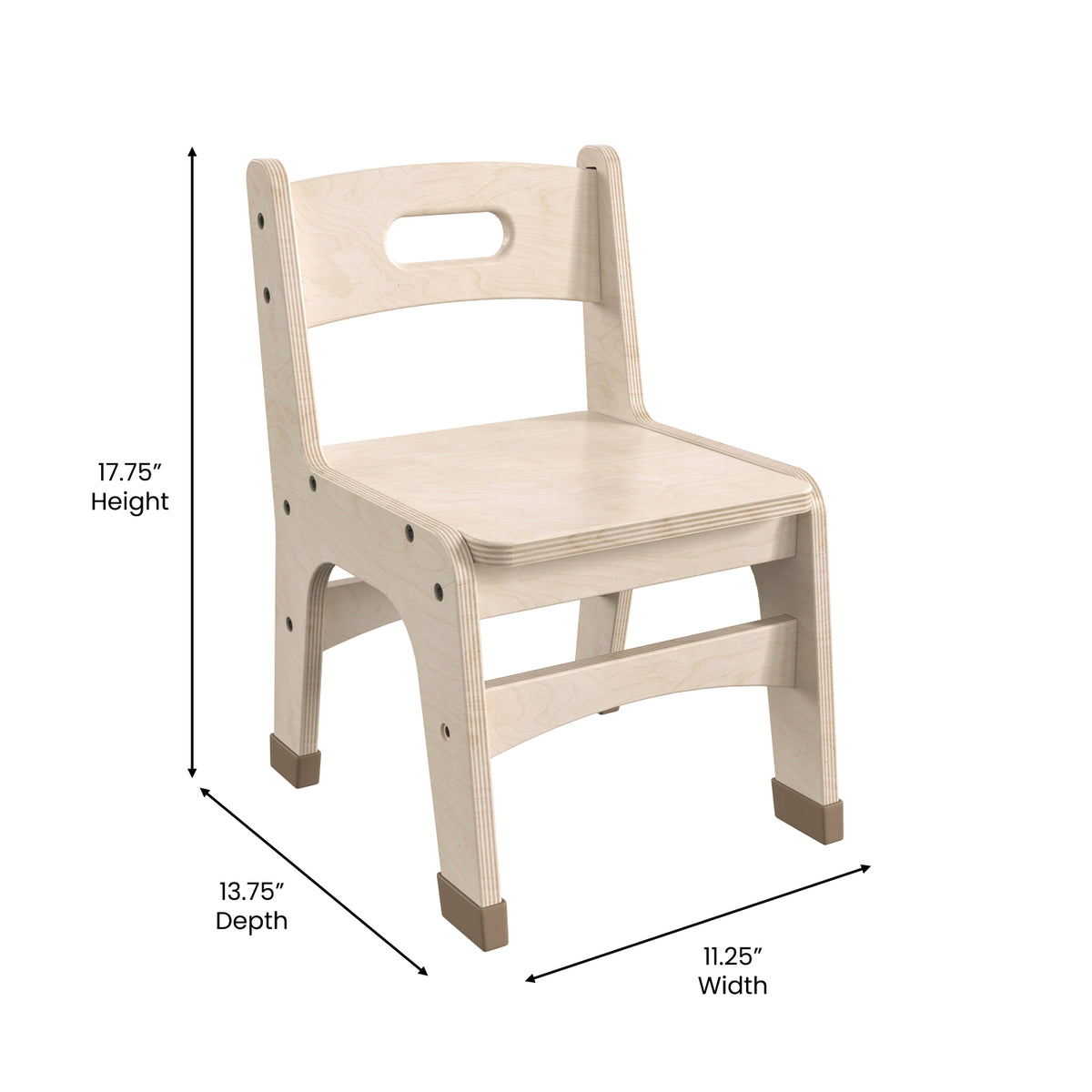 Bright Beginnings Set of 2 Commercial Grade Wooden Classroom Chairs, 10" Seat Height with Non-Slip Foot Caps and Built-In Carrying Handle, Natural Finish