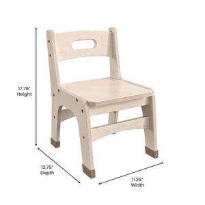 Bright Beginnings Set of 2 Commercial Grade Wooden Classroom Chairs, 10" Seat Height with Non-Slip Foot Caps and Built-In Carrying Handle, Natural Finish