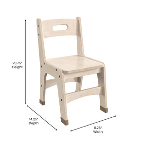 Bright Beginnings Set of 2 Commercial Grade Wooden Classroom Chairs, 11.5" Seat Height with Non-Slip Foot Caps and Built-In Carrying Handle, Natural Finish