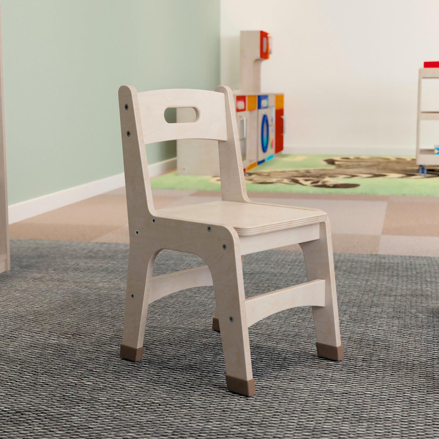 Bright Beginnings Set of 2 Commercial Grade Wooden Classroom Chairs, 11.5" Seat Height with Non-Slip Foot Caps and Built-In Carrying Handle, Natural Finish