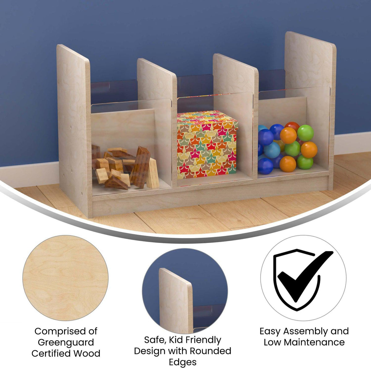 Bright Beginnings Commercial Grade Modular Double Sided Multipurpose Wooden Classroom Storage Unit with Transparent Sides, Natural Finish