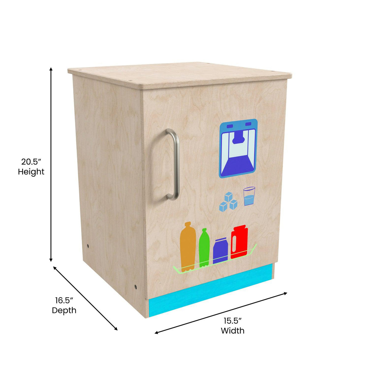 Bright Beginnings Commercial Grade Wooden Children's Kitchen Refrigerator with Integrated Storage