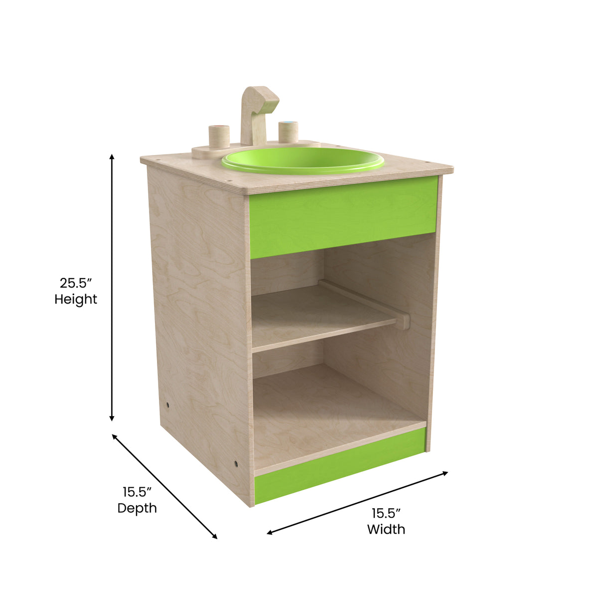 Bright Beginnings Commercial Grade Wooden Children's Kitchen Sink with Integrated Storage