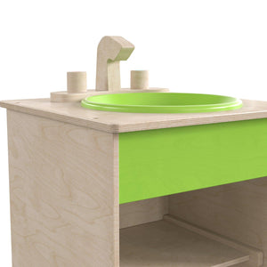 Bright Beginnings Commercial Grade Wooden Children's Kitchen Sink with Integrated Storage