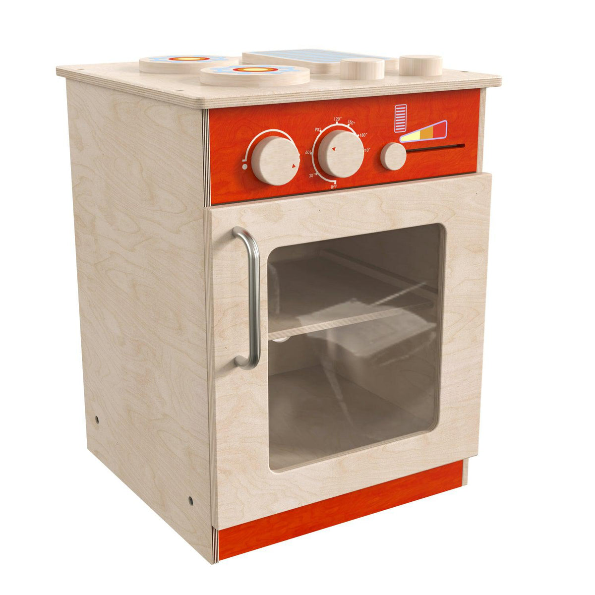 Bright Beginnings Commercial Grade Wooden Children's Kitchen Stove with Integrated Storage
