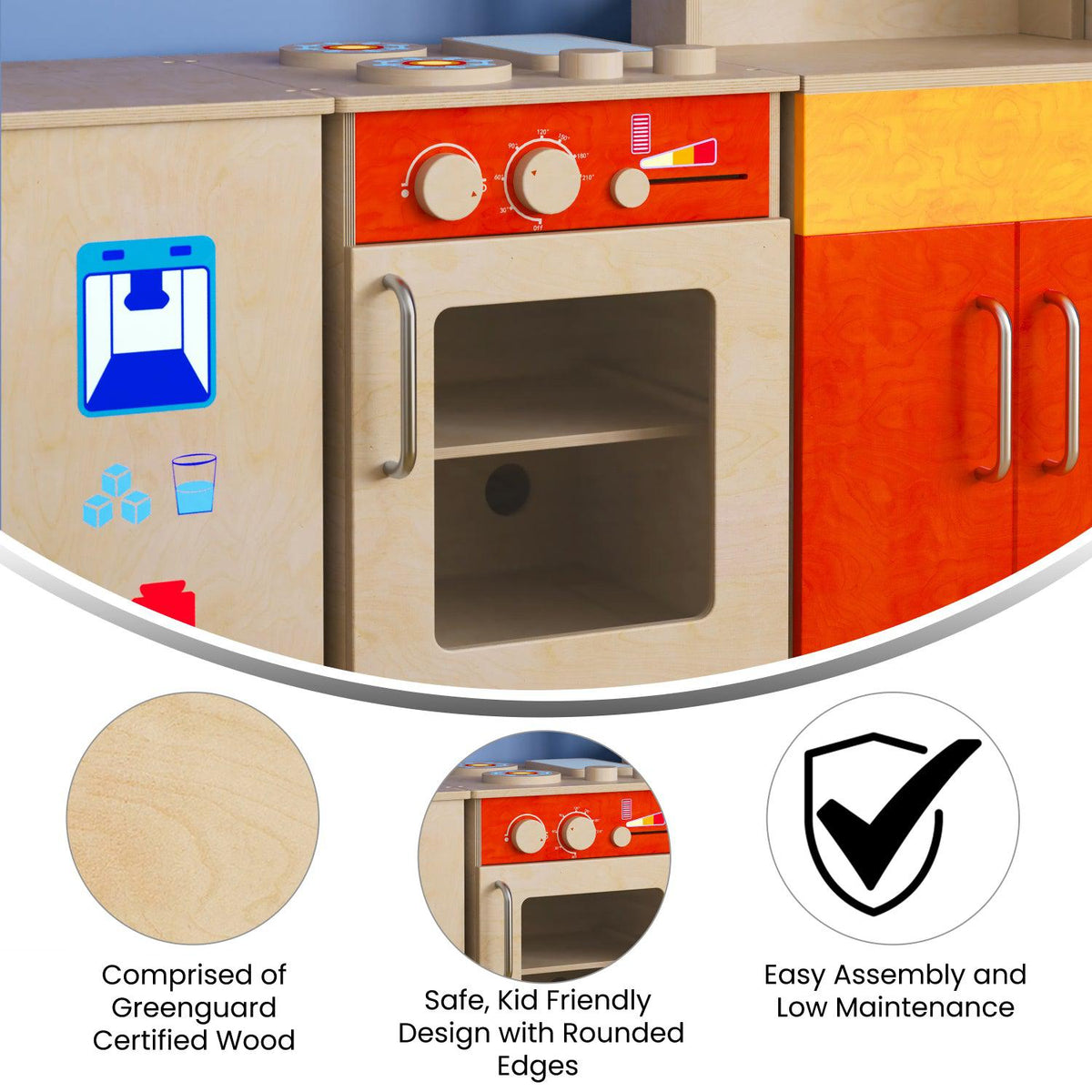 Bright Beginnings Commercial Grade Wooden Children's Kitchen Stove with Integrated Storage