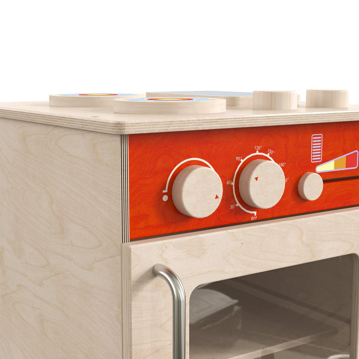 Bright Beginnings Commercial Grade Wooden Children's Kitchen Stove with Integrated Storage