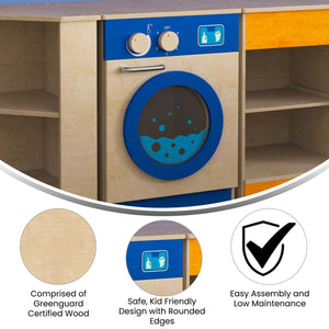 Bright Beginnings Commercial Grade Wooden Kid's Washing Machine with Integrated Storage and Turning Knobs