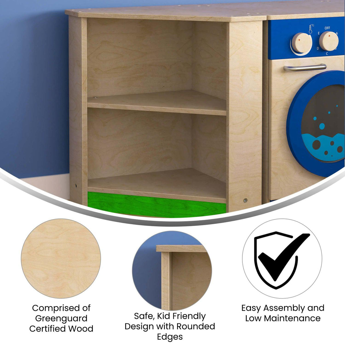 Bright Beginnings Commercial Grade Wooden Kid's Two Tier Corner Kitchen Cabinet