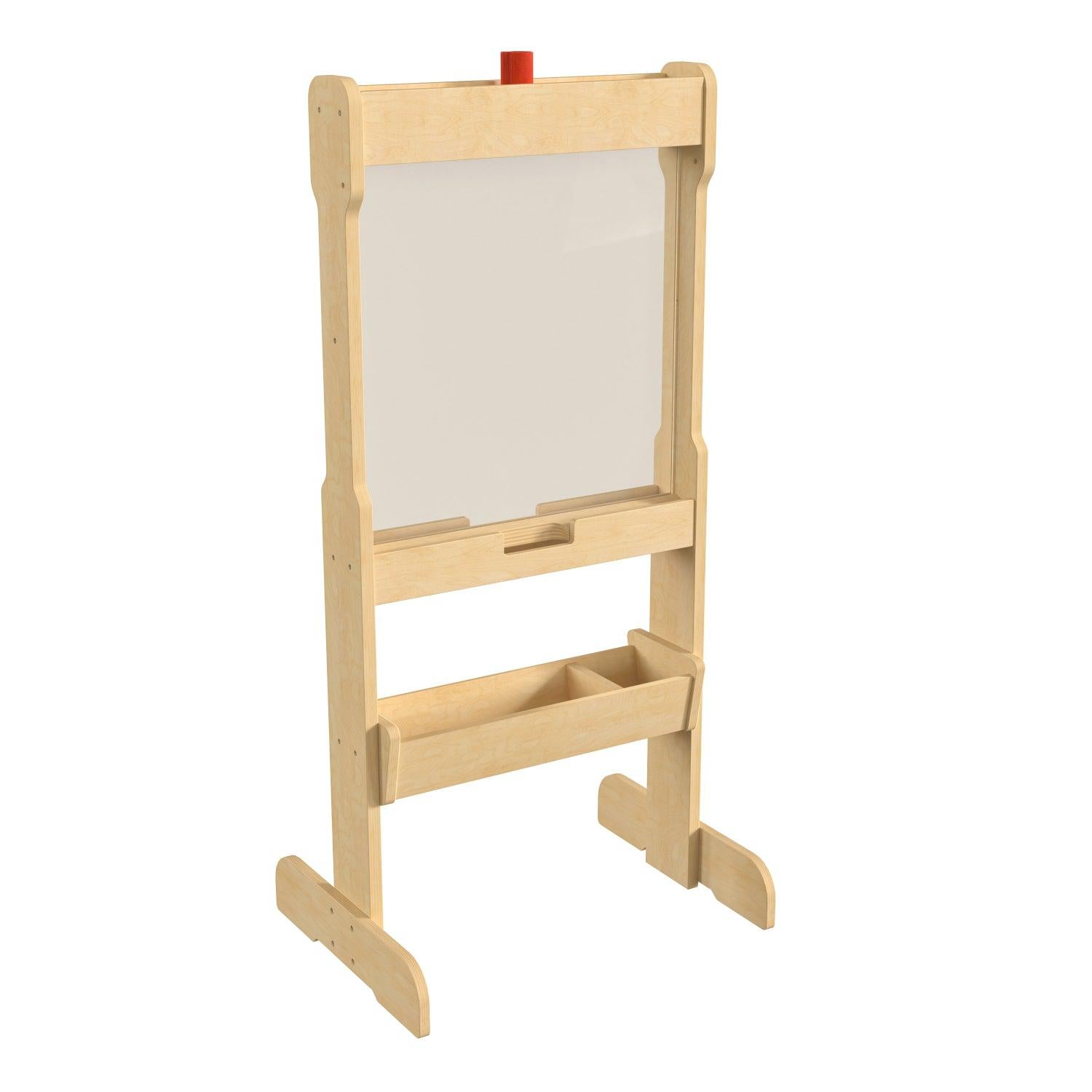 Bright Beginnings Commercial Grade Double Sided Wooden Free-Standing STEAM Easel, Storage Tray, Acrylic Paint Window, Holds Two Accessory Panels, Natural Finish