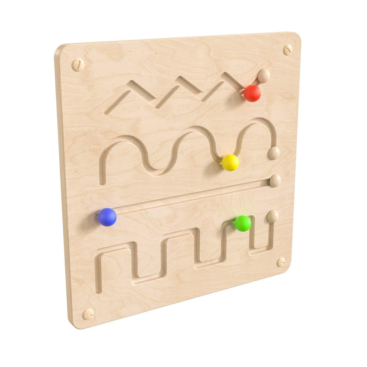 Bright Beginnings Commercial Grade STEAM Wall Activity Board with Natural Finish and Multicolor Accents, Lines and Patterns