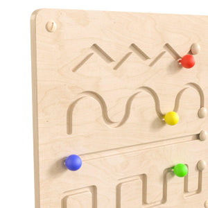Bright Beginnings Commercial Grade STEAM Wall Activity Board with Natural Finish and Multicolor Accents, Lines and Patterns