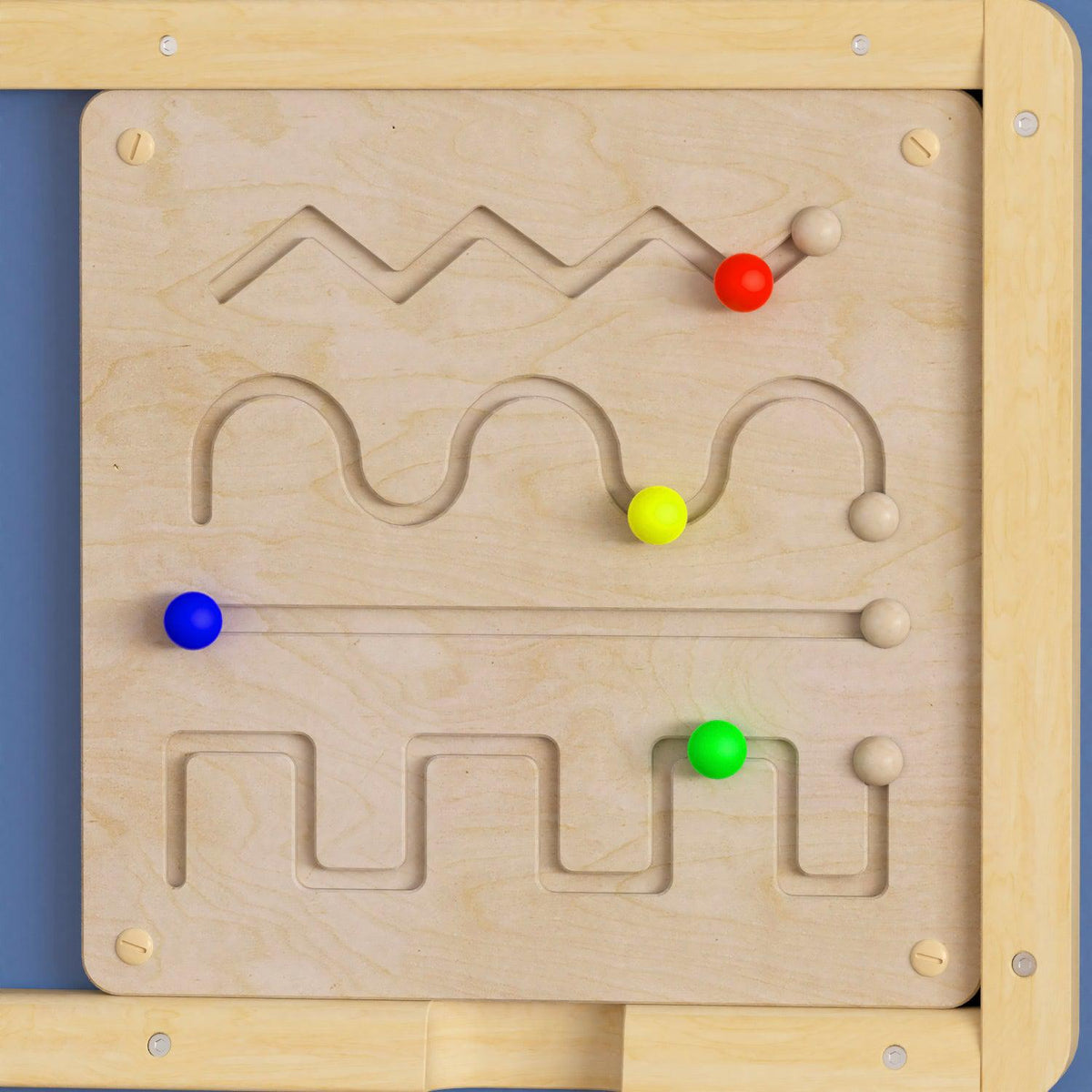 Bright Beginnings Commercial Grade STEAM Wall Activity Board with Natural Finish and Multicolor Accents, Lines and Patterns