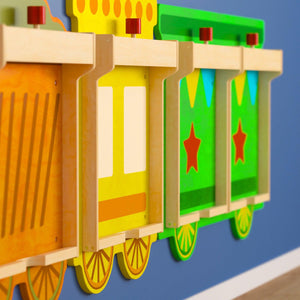 Bright Beginnings Commercial Grade Wooden Train STEAM Wall System with 5 Accessory Panel Holders