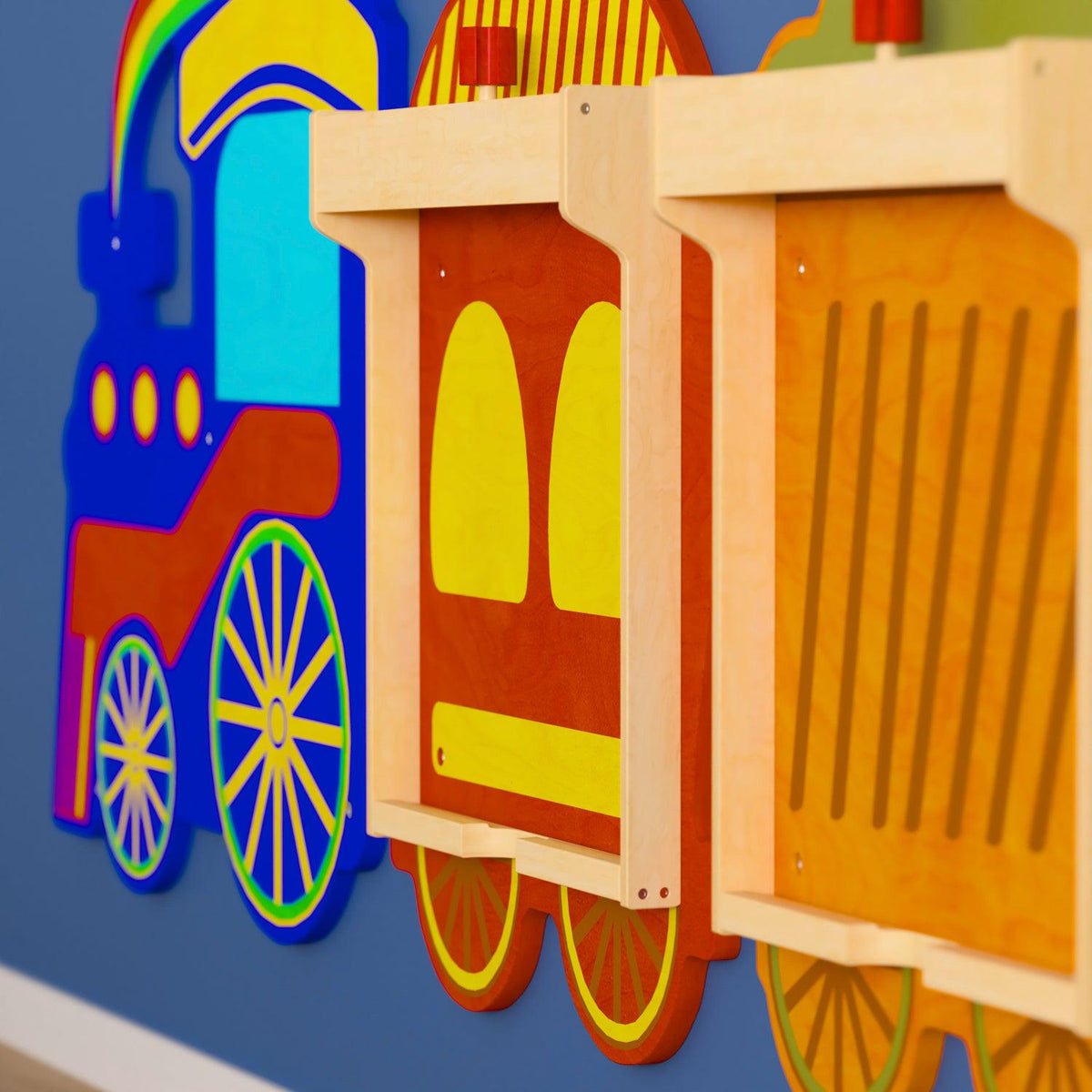 Bright Beginnings Commercial Grade Wooden Train STEAM Wall System with 5 Accessory Panel Holders