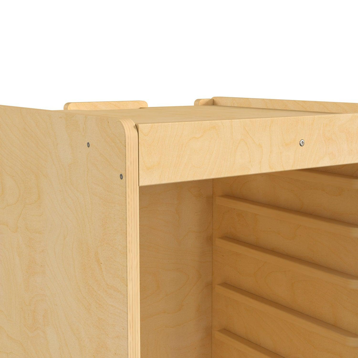 Bright Beginnings Commercial Space Saving Wooden Mobile STEAM Wall Accessory Board Storage Cart, Natural Finish