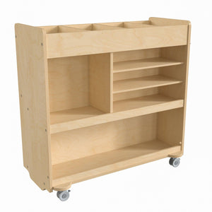 Bright Beginnings Commercial Grade Wooden Mobile Storage Cart with 4 Top Storage Compartments and 5 Cubbies