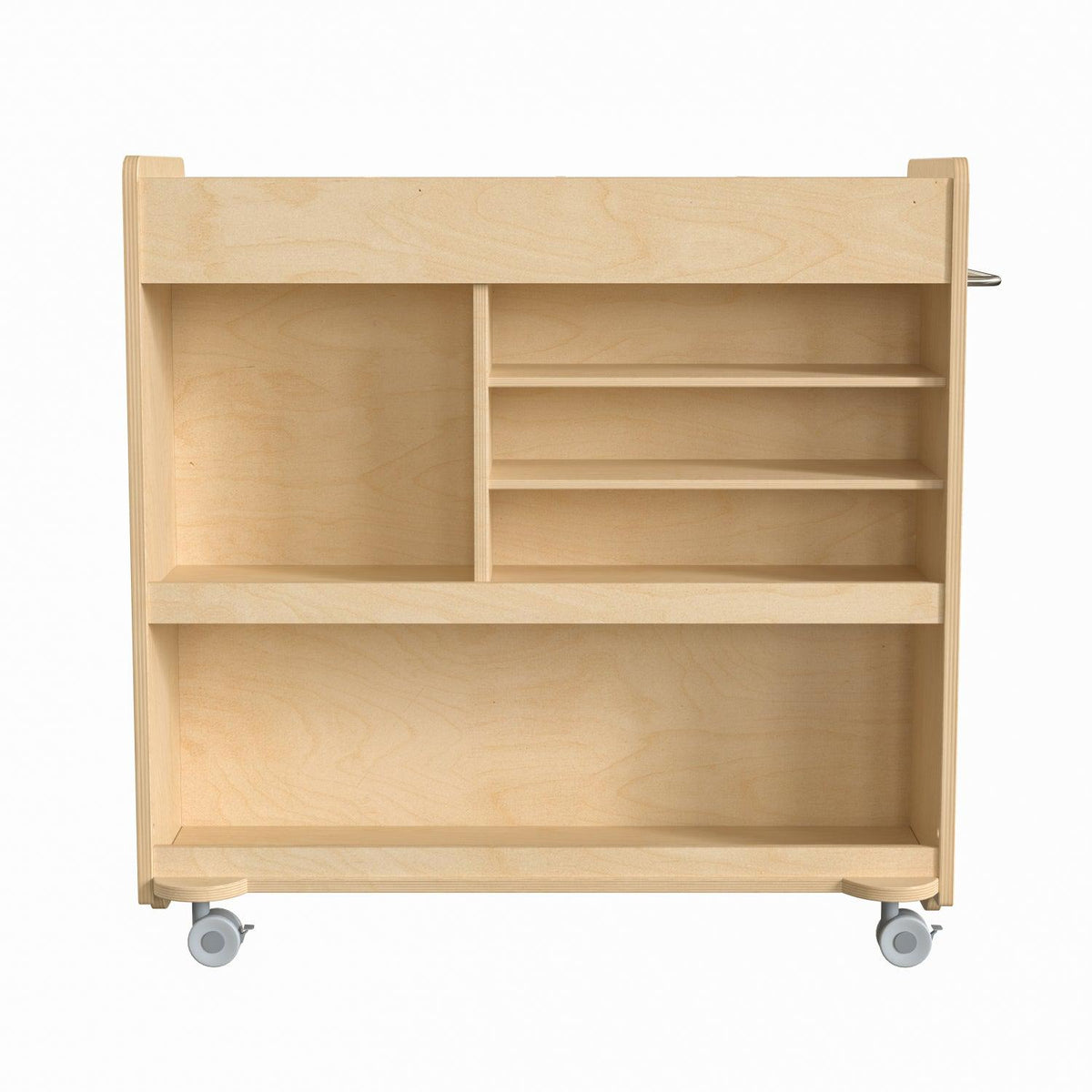 Bright Beginnings Commercial Grade Wooden Mobile Storage Cart with 4 Top Storage Compartments and 5 Cubbies