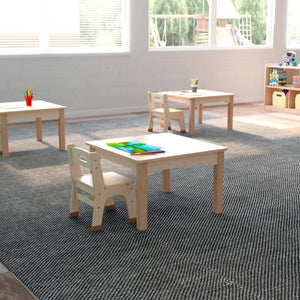 Bright Beginnings Commercial Grade Wooden Square Preschool Classroom Activity Table, 23.5"W x 14.5"H, Beech