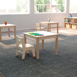 Bright Beginnings Commercial Grade Wooden Square Preschool Classroom Activity Table, 23.5"W x 18"H, Beech