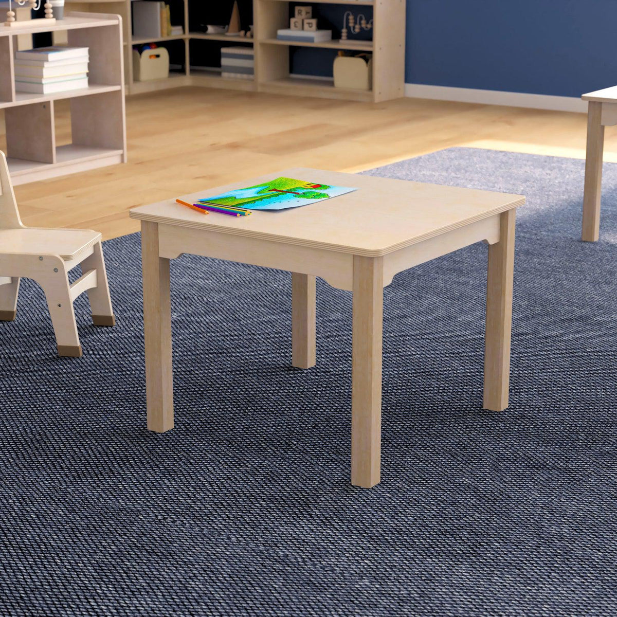 Bright Beginnings Commercial Grade Wooden Square Preschool Classroom Activity Table, 23.5"W x 18"H, Beech