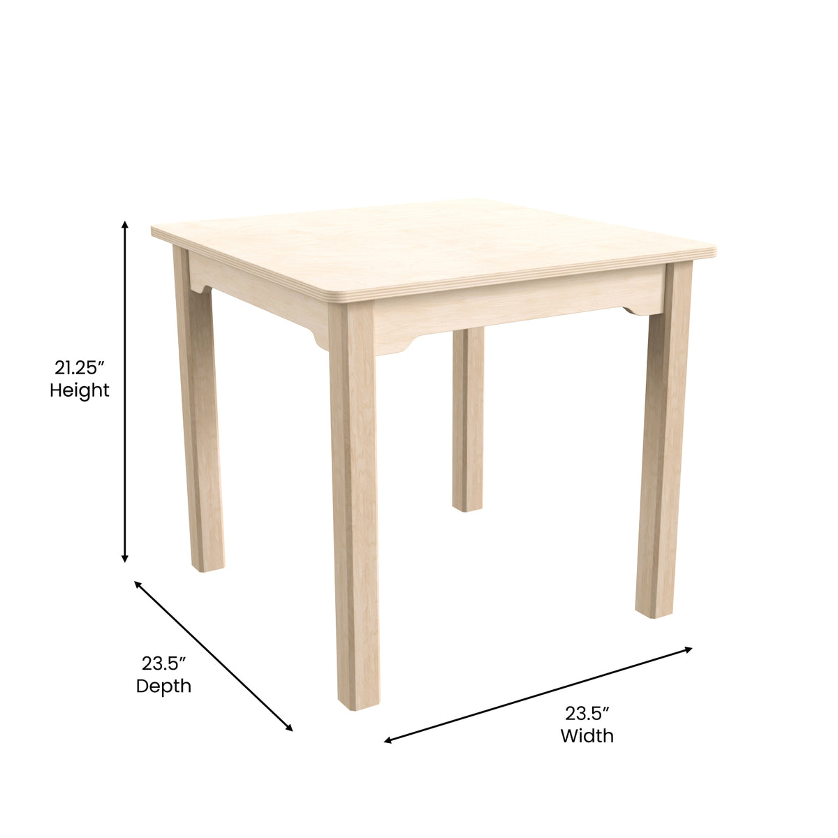 Bright Beginnings Commercial Grade Wooden Square Preschool Classroom Activity Table, 23.5"W x 21.25"H, Beech