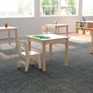 Bright Beginnings Commercial Grade Wooden Square Preschool Classroom Activity Table, 23.5"W x 21.25"H, Beech