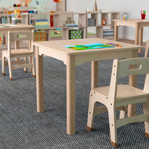 Bright Beginnings Commercial Grade Wooden Square Preschool Classroom Activity Table, 23.5"W x 21.25"H, Beech
