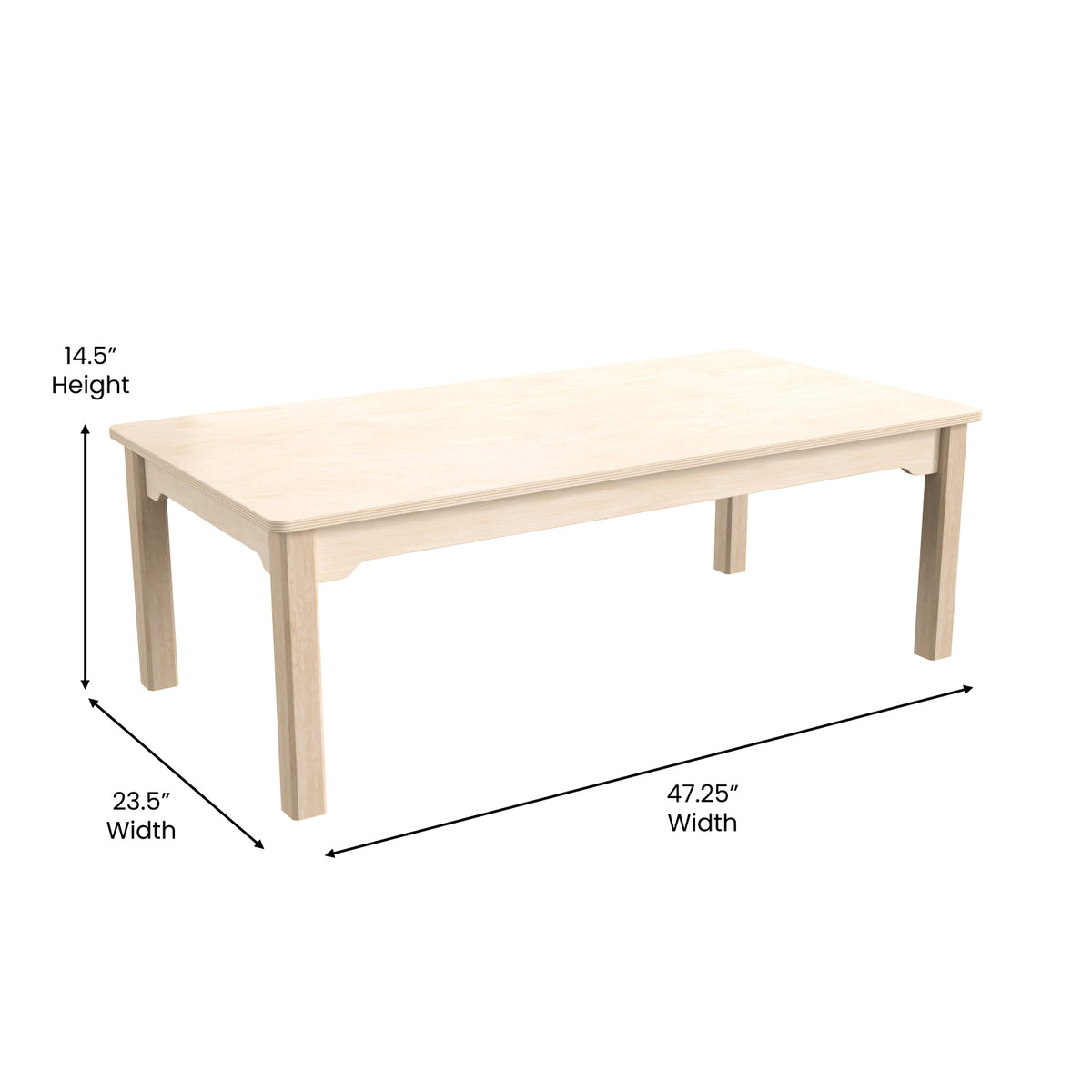Bright Beginnings Commercial Grade Wooden Rectangular Preschool Classroom Activity Table, 23.5"W x 47.25"D x 14.5"H, Beech