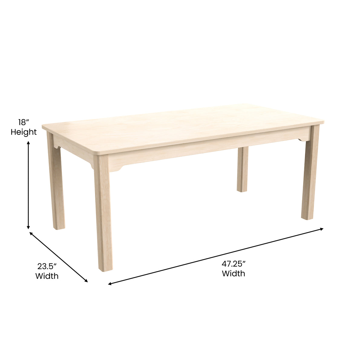 Bright Beginnings Commercial Grade Wooden Rectangular Preschool Classroom Activity Table, 23.5"W x 47.25"D x 18"H, Beech