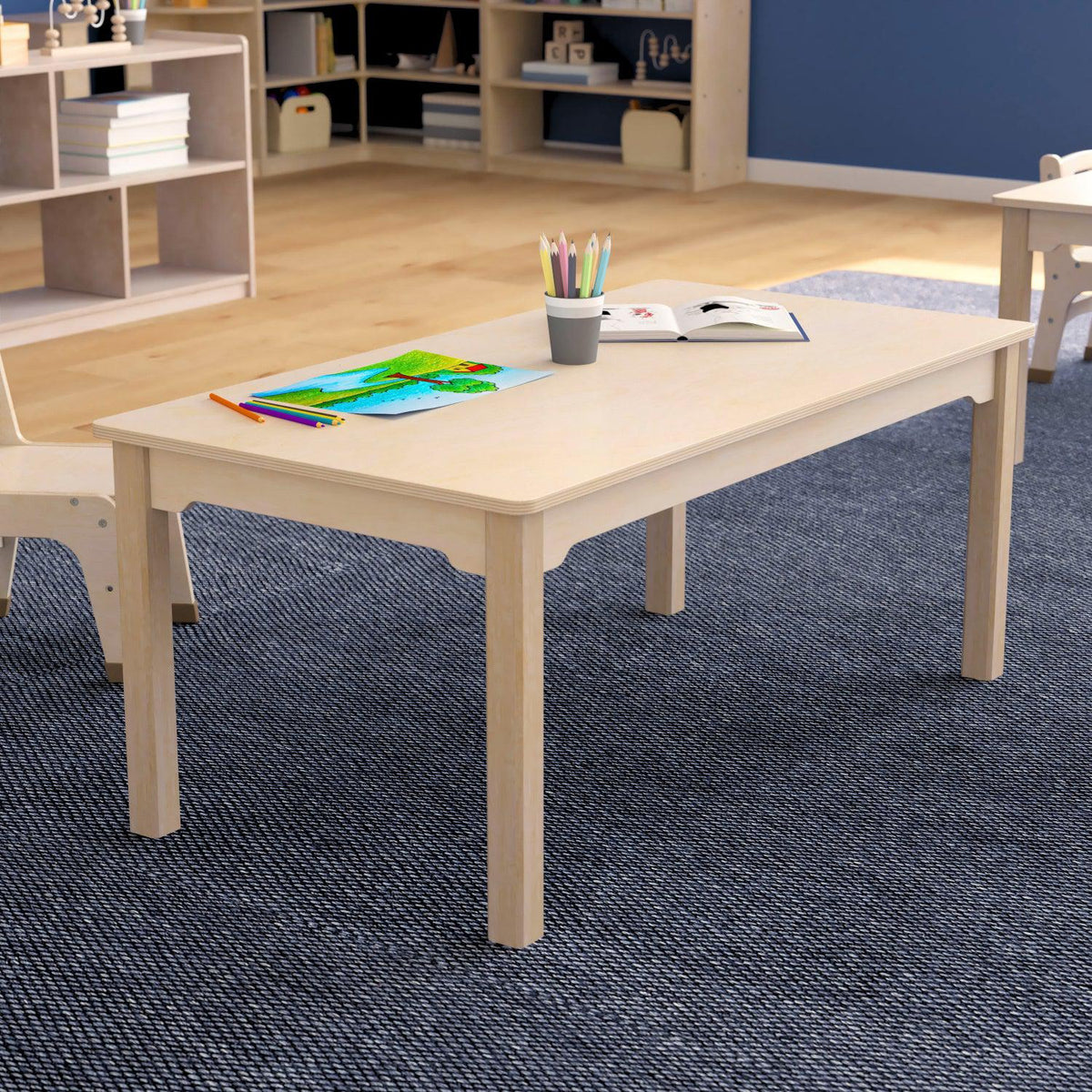 Bright Beginnings Commercial Grade Wooden Rectangular Preschool Classroom Activity Table, 23.5"W x 47.25"D x 18"H, Beech
