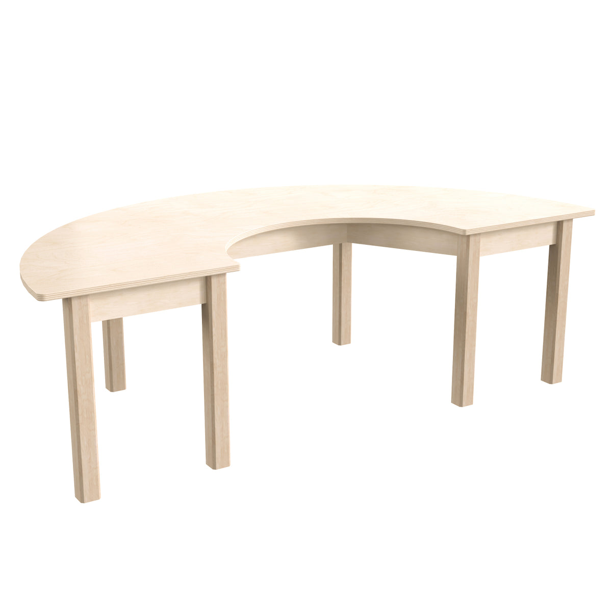 Bright Beginnings Commercial Grade Wooden Half Circle Preschool Classroom Activity Table, 29.5"W x 59"D x 18"H, Beech