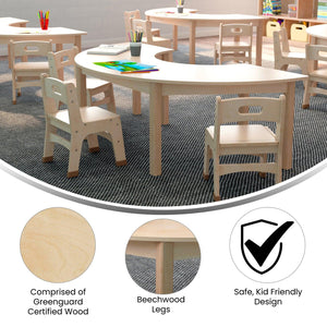 Bright Beginnings Commercial Grade Wooden Half Circle Preschool Classroom Activity Table, 29.5"W x 59"D x 18"H, Beech