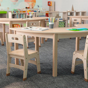 Bright Beginnings Commercial Grade Wooden Half Circle Preschool Classroom Activity Table, 29.5"W x 59"D x 21"H, Beech