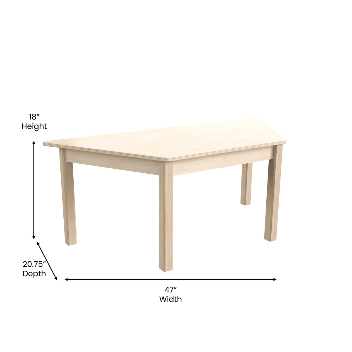 Bright Beginnings Commercial Grade Wooden Trapezoid Preschool Classroom Activity Table, 20.75"W x 47.25"D x 18"H, Beech