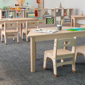 Bright Beginnings Commercial Grade Wooden Trapezoid Preschool Classroom Activity Table, 20.75"W x 47.25"D x 18"H, Beech